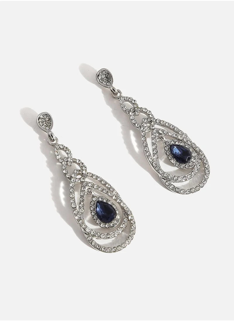 SOHI Blue Stone Silver-Coloured Rhinestone Drop Earrings