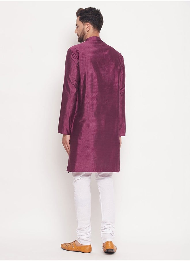PRASHA - Men's Purple And White Silk Blend Kurta Pyjama Set - Image 1