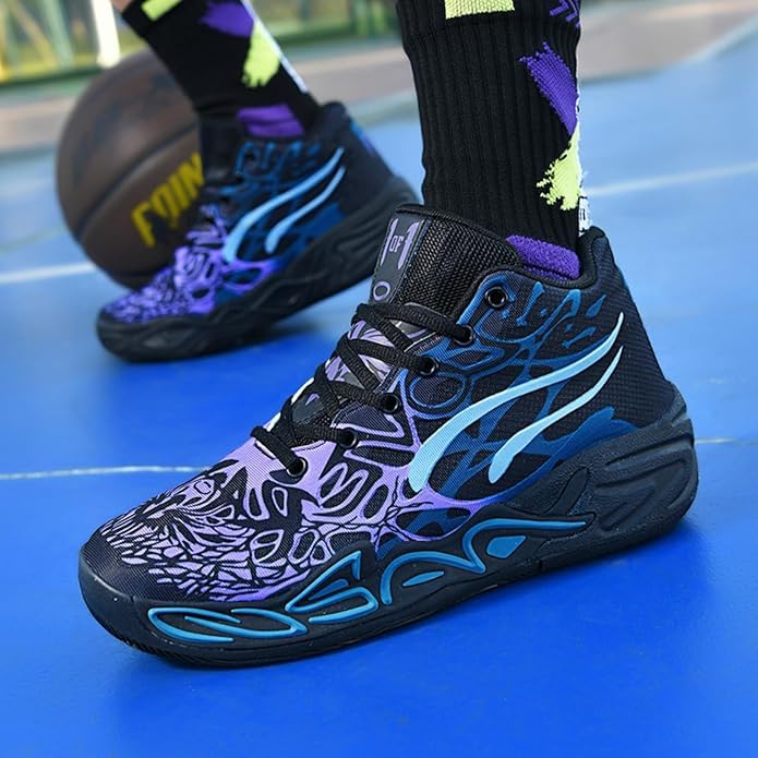 CTKVbmeoi Y2K Basketball Boots Mesh Breathable Fire Stylish Shoes for Sports and Casual Wear with Unique Flame Design Mid-Top Casual Ankle (Black,12) - Image 2