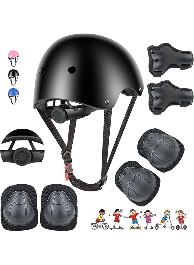 مجموعة خوذة دراجة للأطفال، واقيات ركبة للتزلج على الألواح، واقيات كوع للخوذة للأطفال، واقيات معصم قابلة للتعديل للأطفال من سن 3 إلى 10 سنوات، مجموعة معدات حماية للأطفال للرياضة وركوب الدراجات والتزلج على الجليد والسكوتر - Image 1