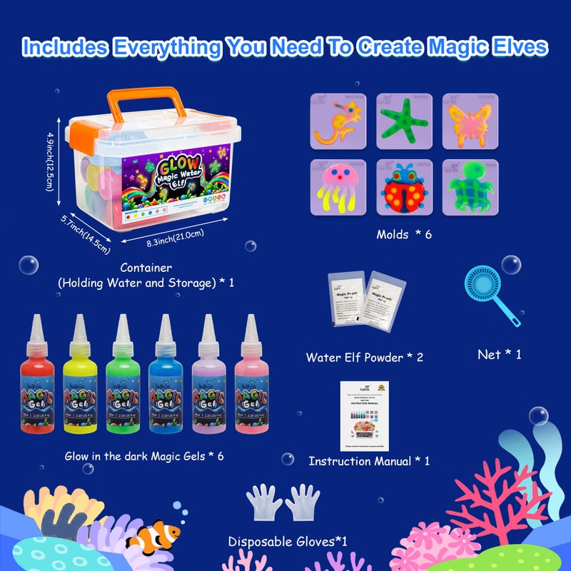 Kiditos Glow in The Dark Magic Water Elf Toy Kit-Squishies for Kids, 6 Gels & 6 Molds, Magic Gel Water Pets Sensory Toy, Fun DIY Craft Kit, Party Favors, Birthday & Christmas Gifts for Kids Ages 3+ - Image 5