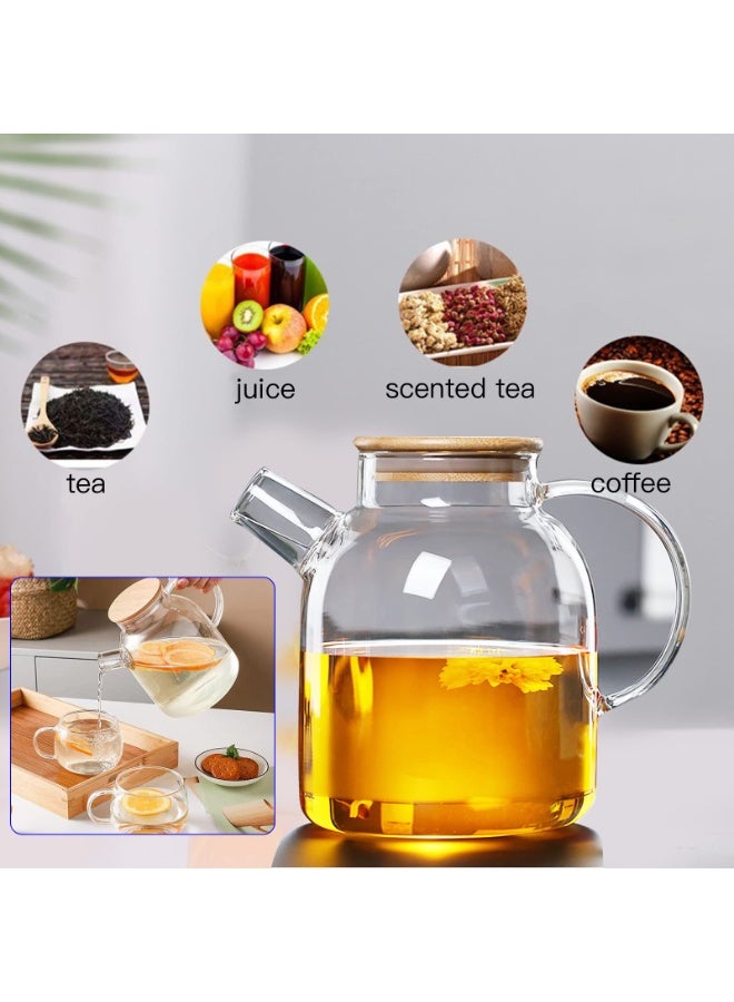 60.8oz Glass Teapot, Stovetop & Microwave Safe Glass Borosilicate Tea Pot,Clear Teapot with Strainer, Glass Tea Kettle with Wooden Lid, Loose Leaf、Fruit Tea and Fragrant Tea - Image 5
