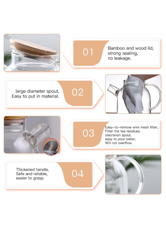 60.8oz Glass Teapot, Stovetop & Microwave Safe Glass Borosilicate Tea Pot,Clear Teapot with Strainer, Glass Tea Kettle with Wooden Lid, Loose Leaf、Fruit Tea and Fragrant Tea - Image 3
