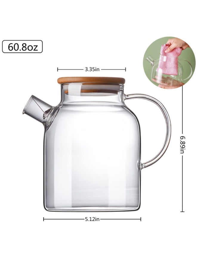 60.8oz Glass Teapot, Stovetop & Microwave Safe Glass Borosilicate Tea Pot,Clear Teapot with Strainer, Glass Tea Kettle with Wooden Lid, Loose Leaf、Fruit Tea and Fragrant Tea - Image 2