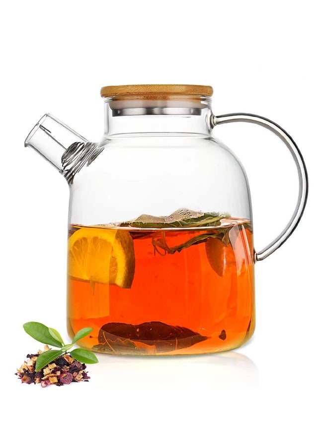 60.8oz Glass Teapot, Stovetop & Microwave Safe Glass Borosilicate Tea Pot,Clear Teapot with Strainer, Glass Tea Kettle with Wooden Lid, Loose Leaf、Fruit Tea and Fragrant Tea - Image 1