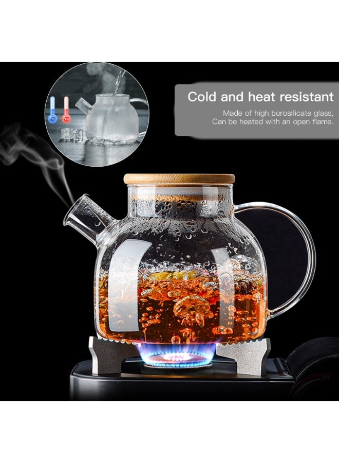 60.8oz Glass Teapot, Stovetop & Microwave Safe Glass Borosilicate Tea Pot,Clear Teapot with Strainer, Glass Tea Kettle with Wooden Lid, Loose Leaf、Fruit Tea and Fragrant Tea - Image 4