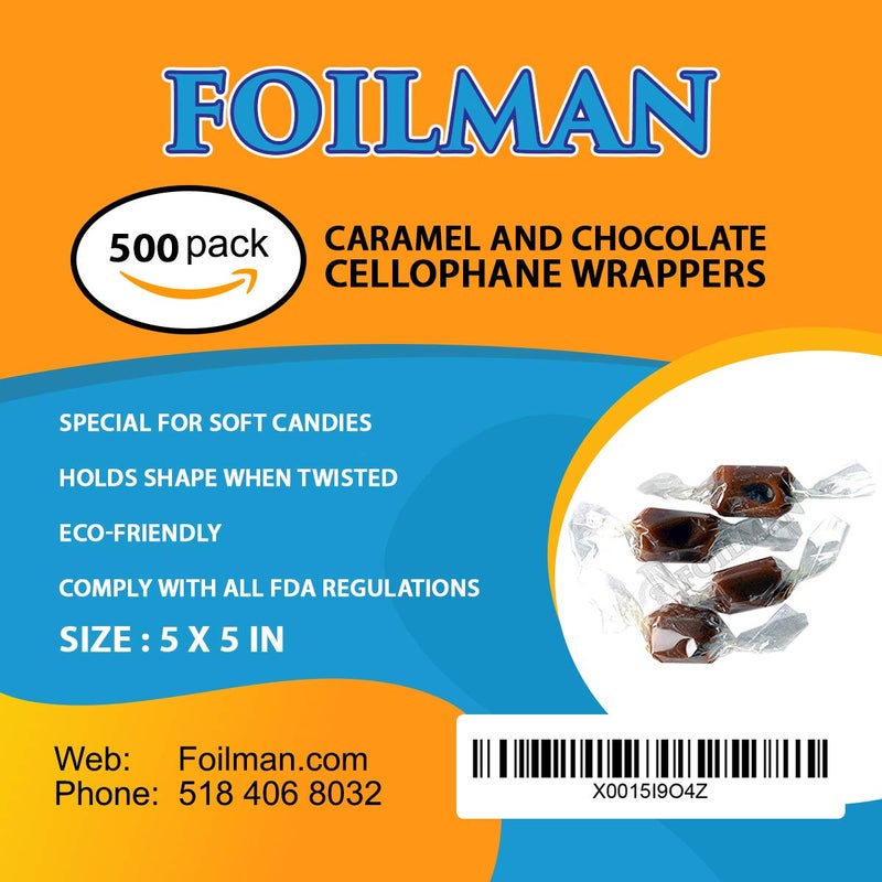 Foilman Cellophane Candy Wrapper 500 Pcs – Caramel Wrappers - Holds Tightly When Twisted- Eco Friendly – 5x5 Inch .- Real Cellophane Wraps - Image 3