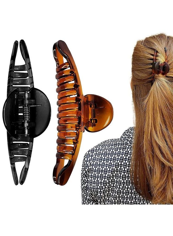 BIRDWARE Bigsize Multi Color Imported Acrylic Material Stone Butterfly Hair Clips For Women (Pack Of 2 Pc Shell/Black Colour Tshape) ; Hair Clutchers ; Hair Claws - Image 1