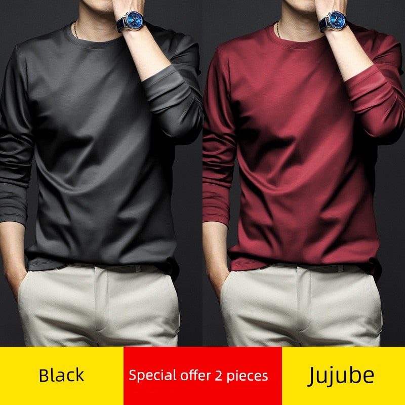 Mercerized modal cotton base shirt men's spring and autumn long-sleeved t-shirt solid color thin inner wear autumn T-shirt base shirt - Image 2