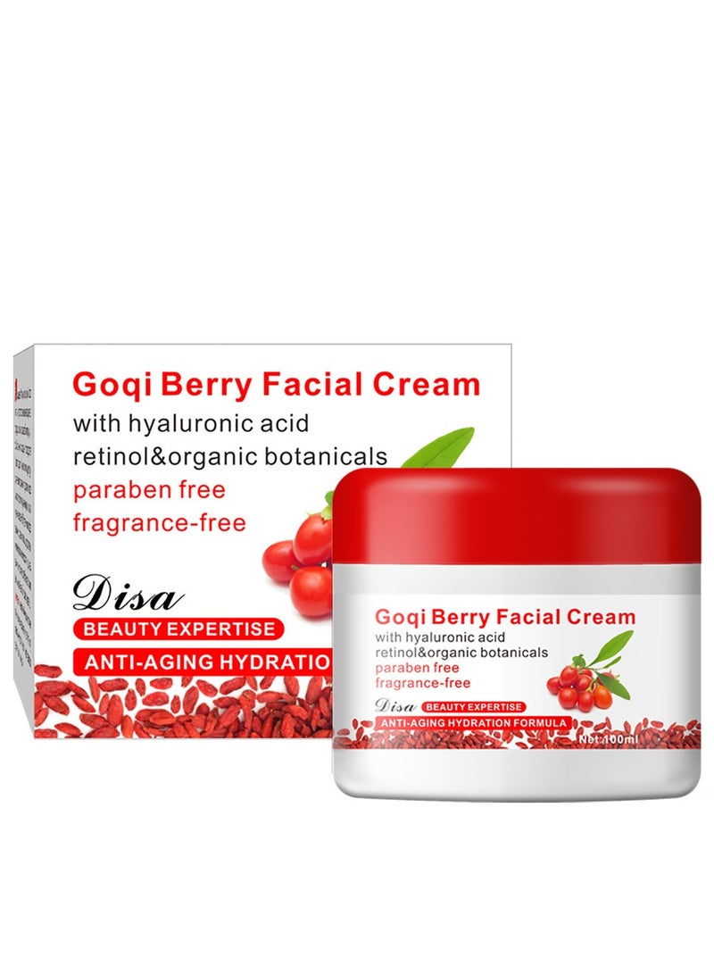 disa 100g Goji Berry Facial Cream, Anti-Aging Moisturizer with Hyaluronic Acid – Antioxidant Berry Face Cream for Wrinkle Reduction, Skin Tightening, and Firming – Day Cream for Fine Lines and Age Spots - Image 1