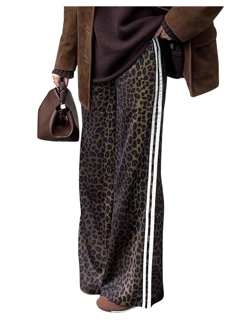 SHENHE Women's Cheetah Print Wide Leg Baggy Pants Y2k Side Loose Streetwear Trousers Dark Brown XX-Large - Image 1