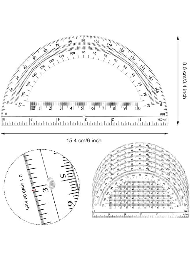 Arabest 100 Pieces Plastic Protractors Bulk Classroom Clear Math Protractors 180 Degrees 6 Inch Protractors for Geometry Student, Angle Measurement, Students Back to School Supplies Office Supplies - Image 2