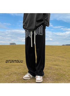 Retro American Drawstring Sweatpants for Men Black