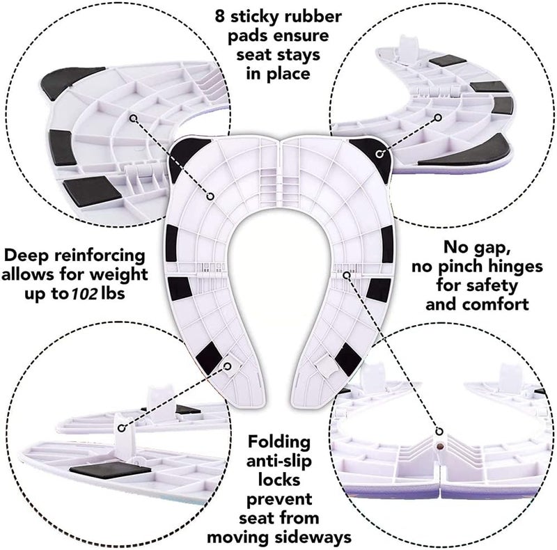 LinJie Portable Potty Training Seat Cover for Kids - Travel Toilet Seat with Non-Slip Silicone Pads (White) - Image 3