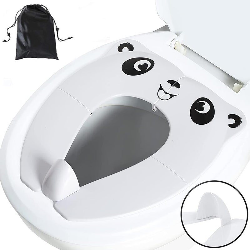 LinJie Portable Potty Training Seat Cover for Kids - Travel Toilet Seat with Non-Slip Silicone Pads (White) - Image 1