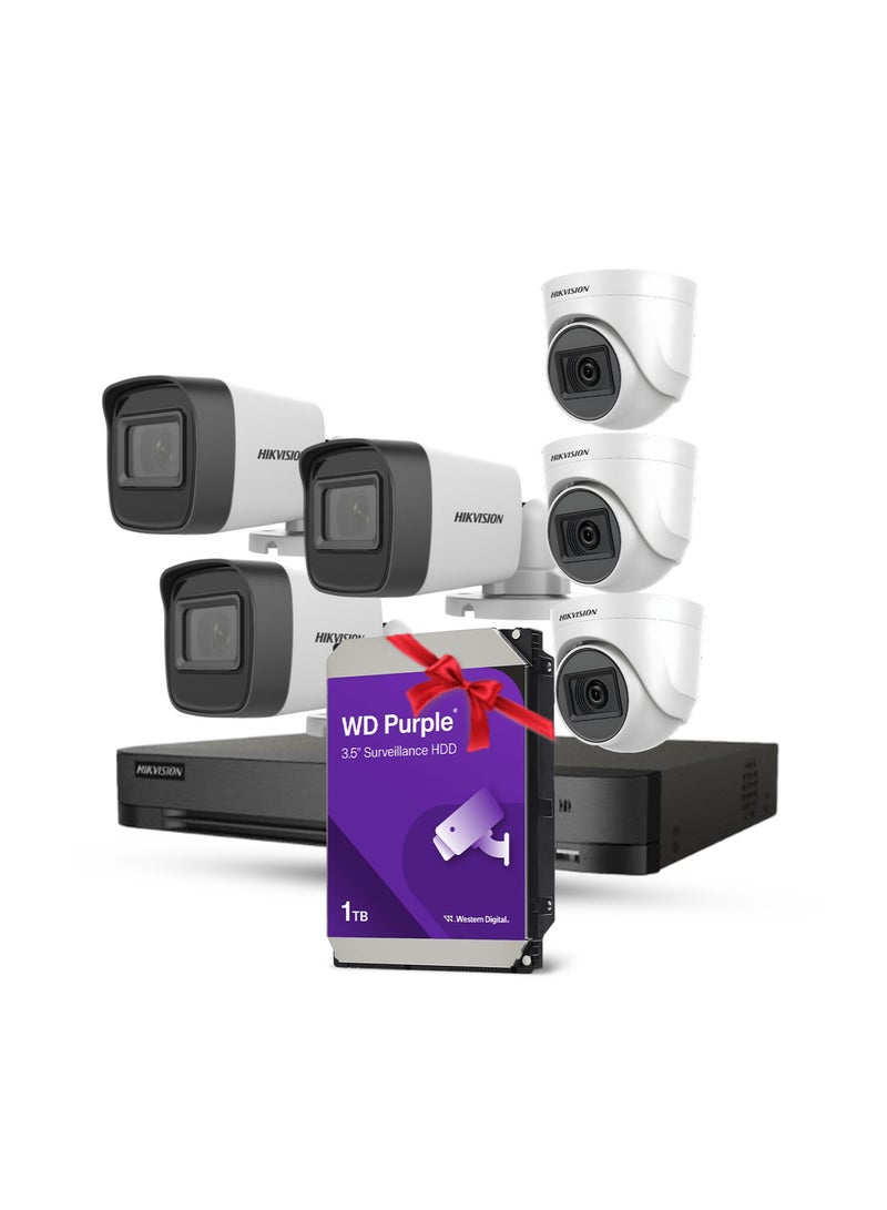 HIKVISION 2MP Camera Full Surveillance System | 3 Indoor + 3 Outdoor Cameras + 8-Channel DVR + 1TB WD Purple HDD + RG59 Cable - Image 1