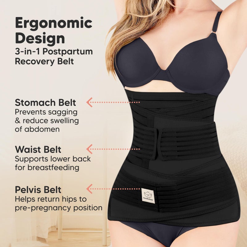 KeaBabies 3 in 1 Postpartum Belly Support Recovery Wrap â€“ Postpartum Belly Band, After Birth Brace, Slimming Girdles, Body Shaper Waist Shapewear, Post Surgery Pregnancy Belly Support Band(Midnight Black, 2XL) - Image 2