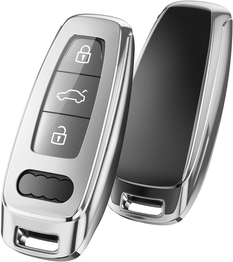OATSBASF Key Case for Audi A6L A6 A7 A8 Q7 Q8 E-Tron 2019-2020 - Silicone TPU Protective Case (Silver) - Image 1