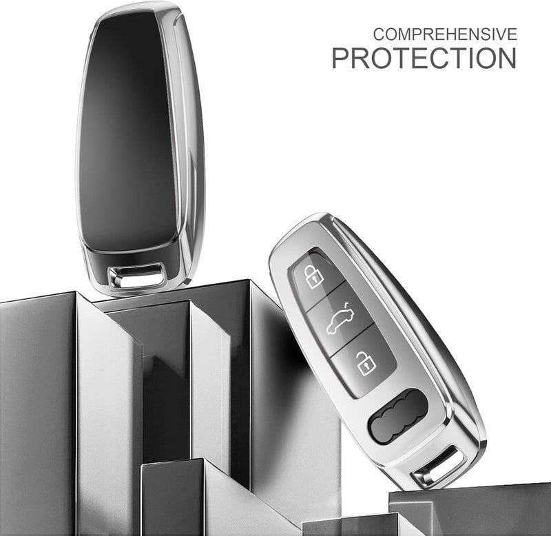OATSBASF Key Case for Audi A6L A6 A7 A8 Q7 Q8 E-Tron 2019-2020 - Silicone TPU Protective Case (Silver) - Image 3