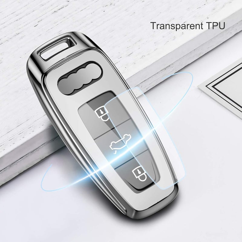 OATSBASF Key Case for Audi A6L A6 A7 A8 Q7 Q8 E-Tron 2019-2020 - Silicone TPU Protective Case (Silver) - Image 4