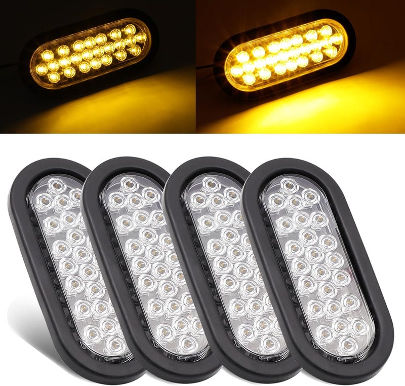 LEDVILLAGE Pack of 4 6 Inch Clear Lens Amber 24 LED Oval Sealed Bulb Side Marker Lights - Image 1