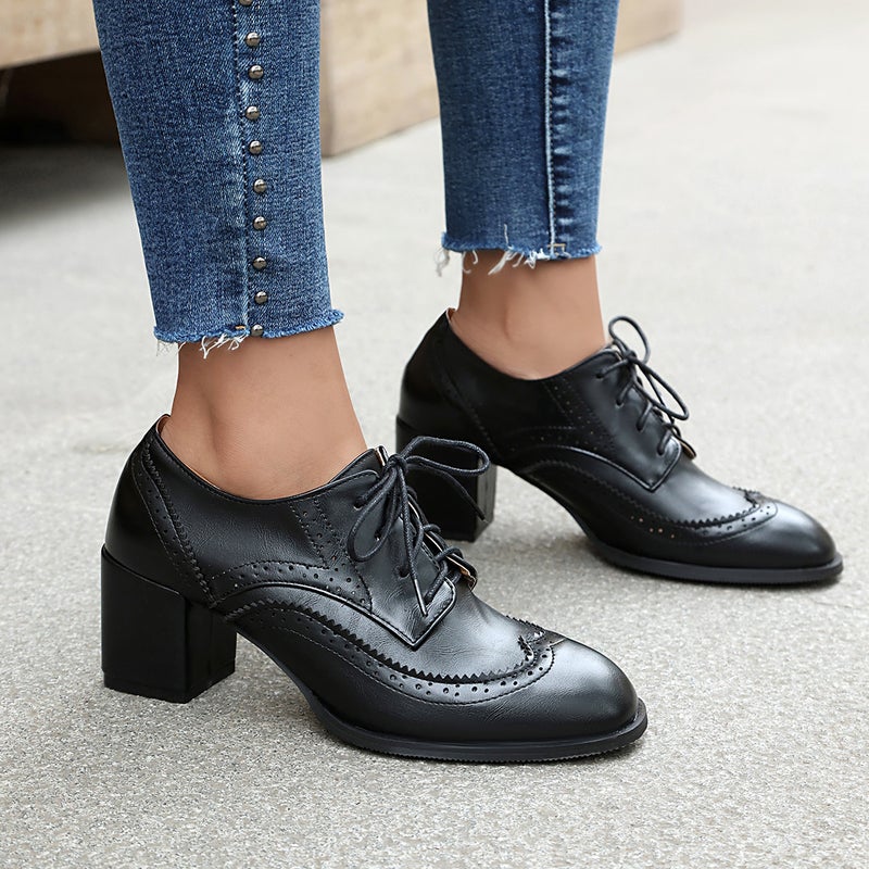 Supply Of High-Heeled Brogue Carved 40-48 Plus Size Front Lace-Up Shoes For Women In 2025 - Image 4