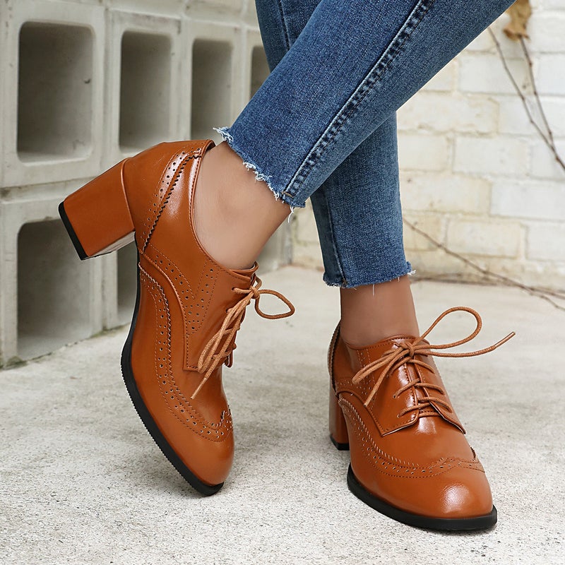 Supply Of High-Heeled Brogue Carved 40-48 Plus Size Front Lace-Up Shoes For Women In 2025 - Image 5