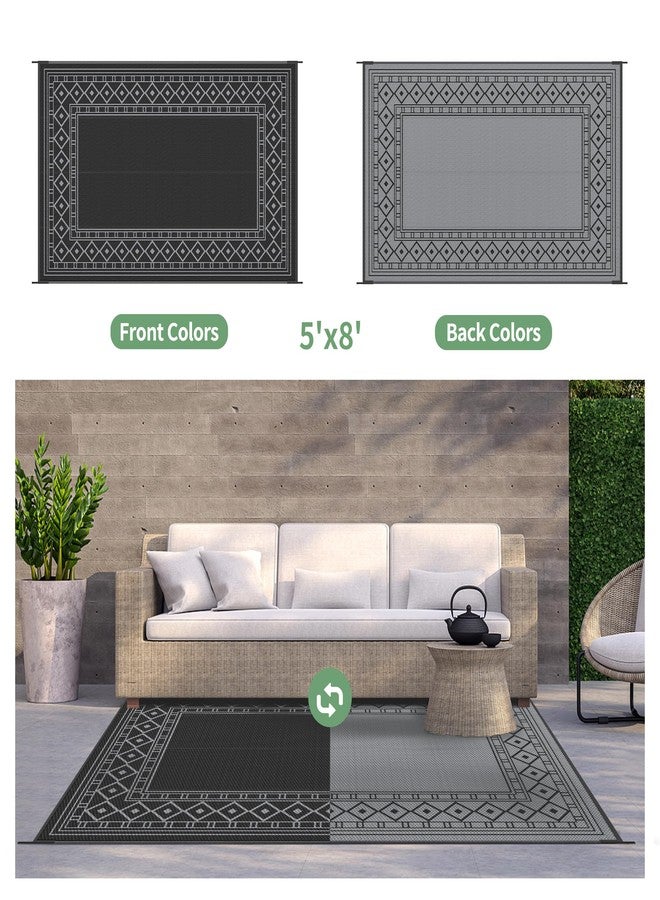 GENIMO Outdoor Rug 5'x8' Waterproof for Patio Decor, Reversible Outdoor Plastic Straw Rug Carpet, Camping Mats for Outdoor, RV, Backyard, Deck, Balcony, Picnic, Black & Grey - Image 4