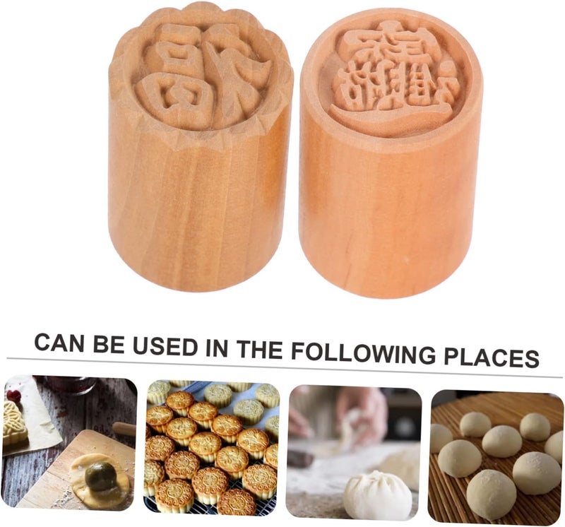VOSAREA 2Pcs Wooden Moon Cake Stamp Traditional Chinese Pastry Press Mold for DIY Mooncake Making Material Easy Mid Autumn Festival Baking - Image 2