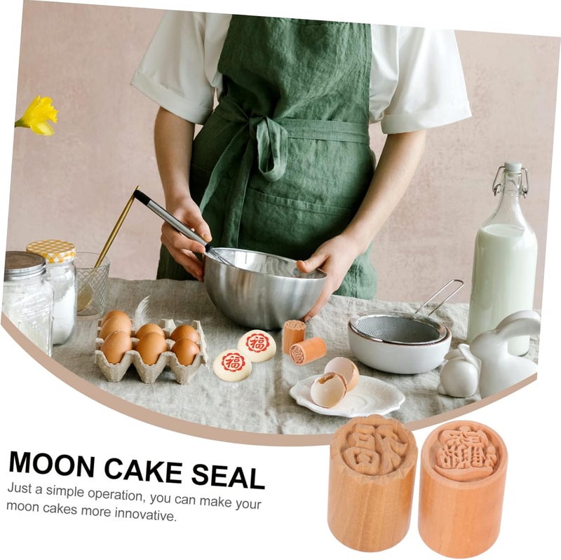 VOSAREA 2Pcs Wooden Moon Cake Stamp Traditional Chinese Pastry Press Mold for DIY Mooncake Making Material Easy Mid Autumn Festival Baking - Image 4