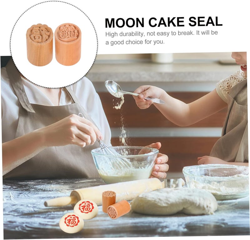 VOSAREA 2Pcs Wooden Moon Cake Stamp Traditional Chinese Pastry Press Mold for DIY Mooncake Making Material Easy Mid Autumn Festival Baking - Image 3