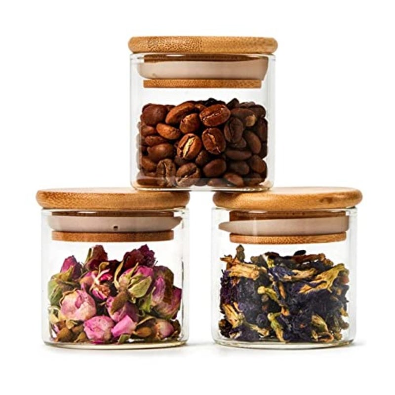 (12) Bottles Glas Jar Set, Extra Small Air Tight Canister Storage Containers with Natural Bamboo Lids and Chalkboard Labels for Kitchen Spices, Bathroom, Party Favors 100ml/ 3.3oz. - Image 4