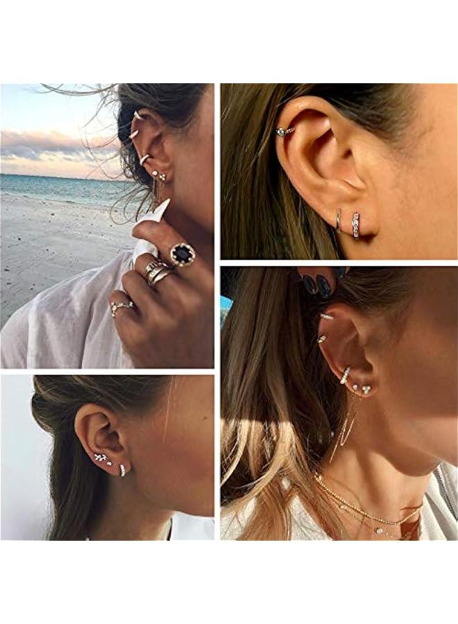 5 Pairs Gold Silver Huggies Hoop Earrings Set for Women, Small Dangle Chain Hoop Earrings Jewelry - Image 2