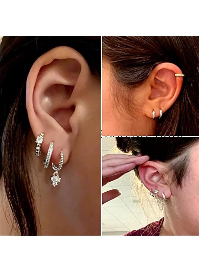 5 Pairs Gold Silver Huggies Hoop Earrings Set for Women, Small Dangle Chain Hoop Earrings Jewelry - Image 3
