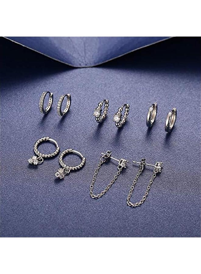 5 Pairs Gold Silver Huggies Hoop Earrings Set for Women, Small Dangle Chain Hoop Earrings Jewelry - Image 4