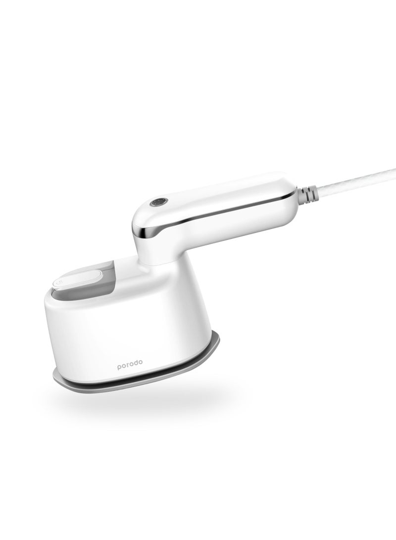 porodo Compact Portable Steam & Heat Iron with Rotating Handle for travel with 120ml Water Tank Capacity/ Ceramic Soleplate / Handheld Steam / Flat Iron Dry & Wet / Garment Steamer 1100W - White - Image 1
