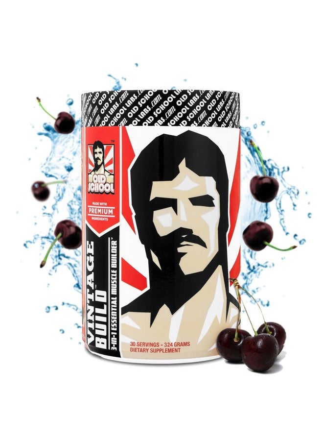 Old School Labs Vintage Build – Post Workout Recovery & Muscle Building Powder Drink for Muscular Strength & Growth - Reduces Soreness – Creatine Monohydrate, BCAAs, L-Glutamine – Black Cherry Flavor – 324g  - Image 1