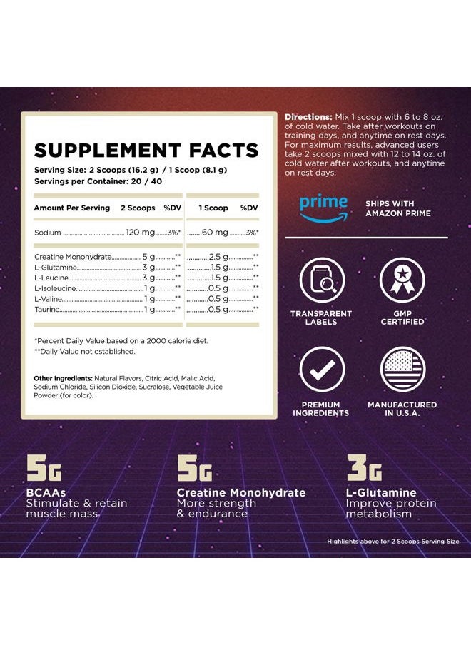 Old School Labs Vintage Build – Post Workout Recovery & Muscle Building Powder Drink for Muscular Strength & Growth - Reduces Soreness – Creatine Monohydrate, BCAAs, L-Glutamine – Black Cherry Flavor – 324g  - Image 3