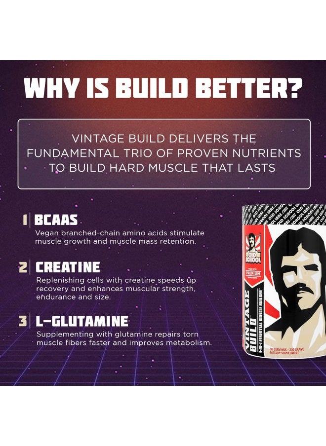 Old School Labs Vintage Build – Post Workout Recovery & Muscle Building Powder Drink for Muscular Strength & Growth - Reduces Soreness – Creatine Monohydrate, BCAAs, L-Glutamine – Black Cherry Flavor – 324g  - Image 2