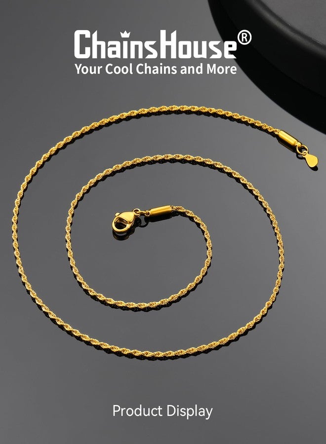 ChainsHouse Father's Day Gifts Rope Chain for Men Women, Stainless Steel Twisted Chain Necklace 1.5mm/2mm/3mm/3.8mm/6mm Width, Black/14K Gold Mens Rope Chains Jewelry 16"-30", Send Gift Box, 22 Inches - Image 3