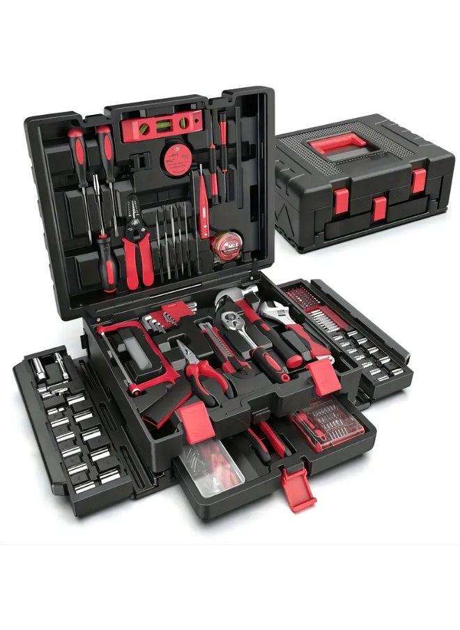 Generic 378pcs Home Tool Kit - Portable Full Set of Household and Automotive Repair Tools with Drawer Including Socket Wrench Set, Screwdriver Set, Metric Hex Keys, etc. - Complete Basic Tool Kit for Handyman, DIY, and Homeowners, Perfect Birthday or Holiday Gift for Relatives and Friends, Without Battery  - Image 1
