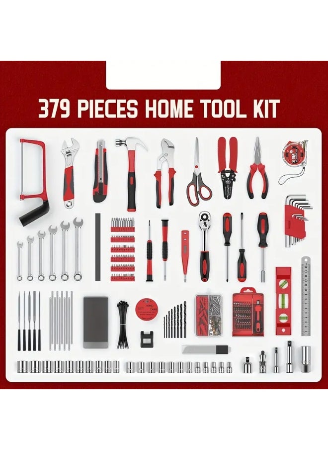 Generic 378pcs Home Tool Kit - Portable Full Set of Household and Automotive Repair Tools with Drawer Including Socket Wrench Set, Screwdriver Set, Metric Hex Keys, etc. - Complete Basic Tool Kit for Handyman, DIY, and Homeowners, Perfect Birthday or Holiday Gift for Relatives and Friends, Without Battery  - Image 3