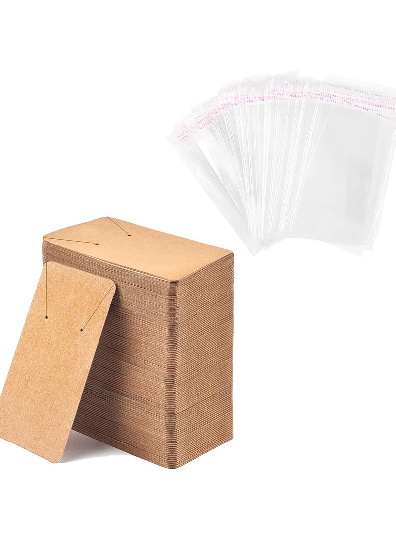 GGOOT 100PCS Earring Display Card Set, 50 PCS Kraft Earring Cards, Jewelry Display Cards Earring Holder Cards Jewellery Packaging Card Earring Tags with 50 PCS Self Seal Bags for Necklace Earrings  - Image 1