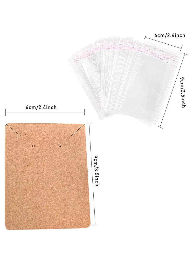 GGOOT 100PCS Earring Display Card Set, 50 PCS Kraft Earring Cards, Jewelry Display Cards Earring Holder Cards Jewellery Packaging Card Earring Tags with 50 PCS Self Seal Bags for Necklace Earrings  - Image 2