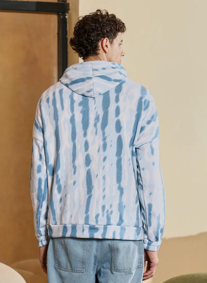 Campus Sutra  Men's Sky Blue Dye-Drip Pullover Hoodie for Men | Best Price UAE