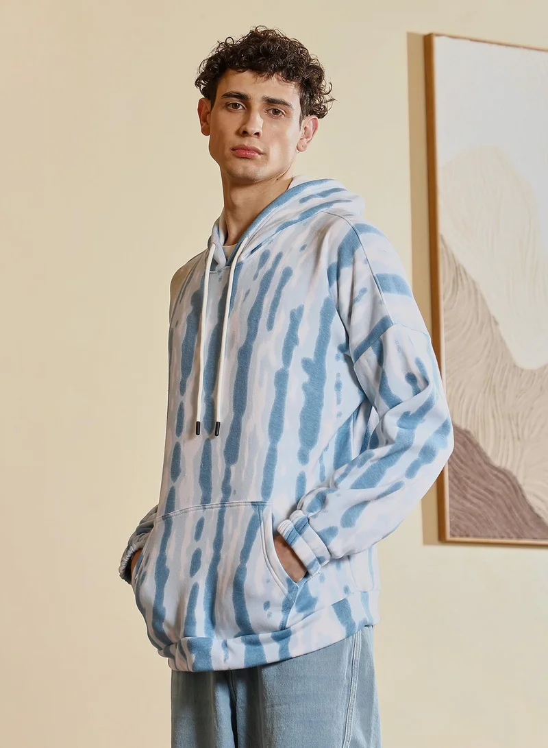 Campus Sutra  Men's Sky Blue Dye-Drip Pullover Hoodie for Men | Best Price UAE
