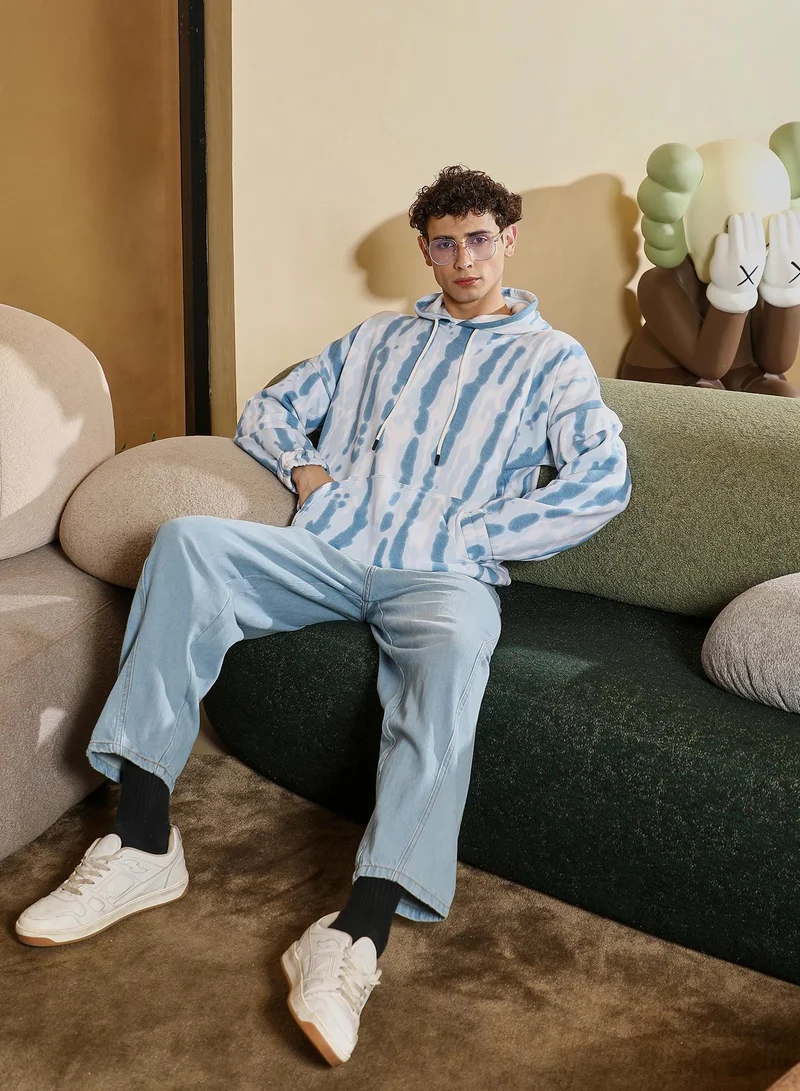 Campus Sutra  Men's Sky Blue Dye-Drip Pullover Hoodie for Men | Best Price UAE