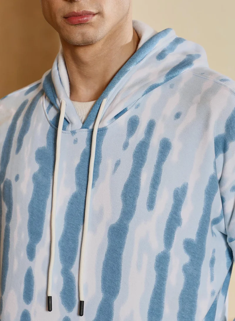 Campus Sutra  Men's Sky Blue Dye-Drip Pullover Hoodie for Men | Best Price UAE