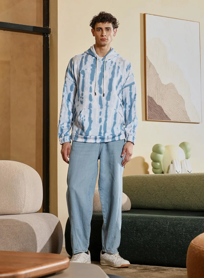 Campus Sutra  Men's Sky Blue Dye-Drip Pullover Hoodie for Men | Best Price UAE