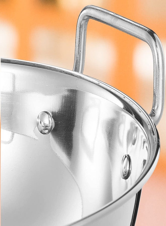 FLIXBLOOM Perfect Heavy Duty Stainless Steel Induction Bottom Cookware Kitchen Kadhai Extra Deep Cookware Kadai for Perfect Cooking (Silver Kadai) (3.5 Litre Kadai) - Image 3